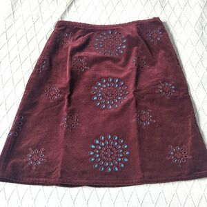 Boden‎ Burgundy Wine A-line Knee-Length Cut Out Teal Skirt Velvet Size 10R